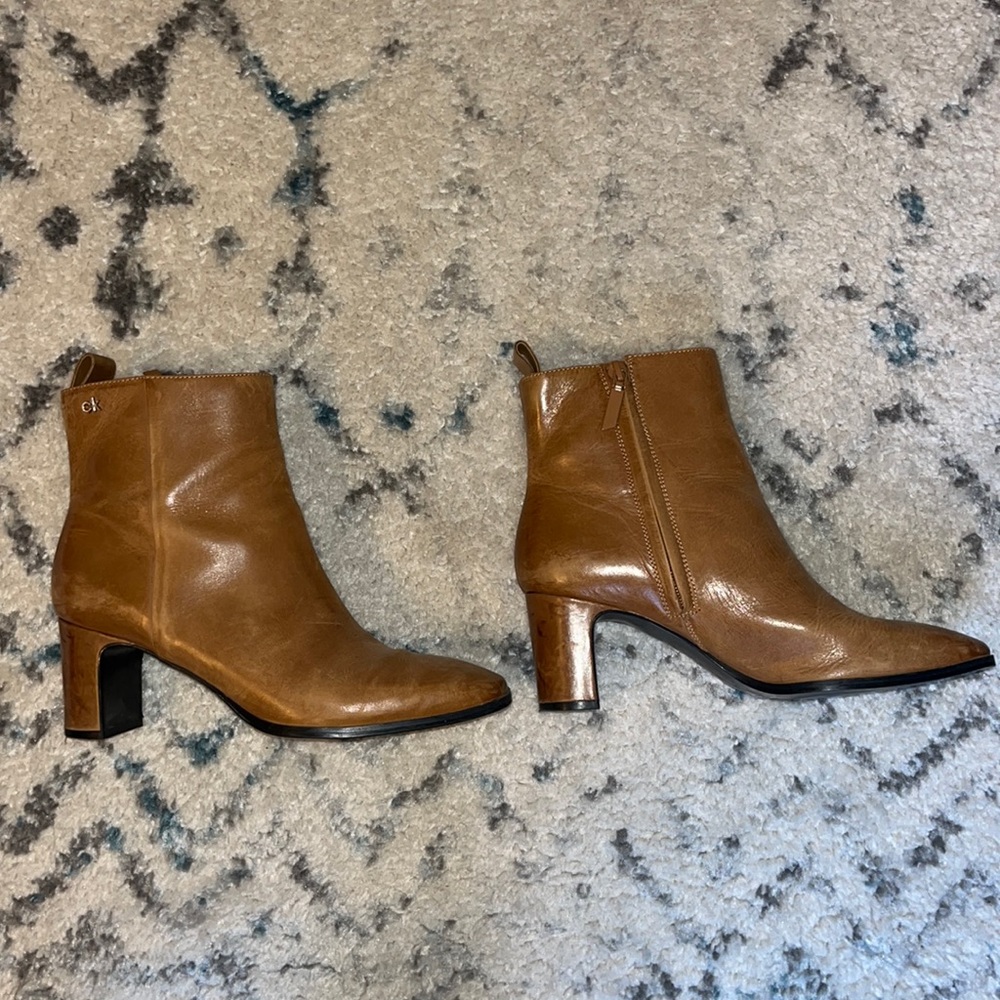 Calvin Klein Tan Leather Ankle Boots